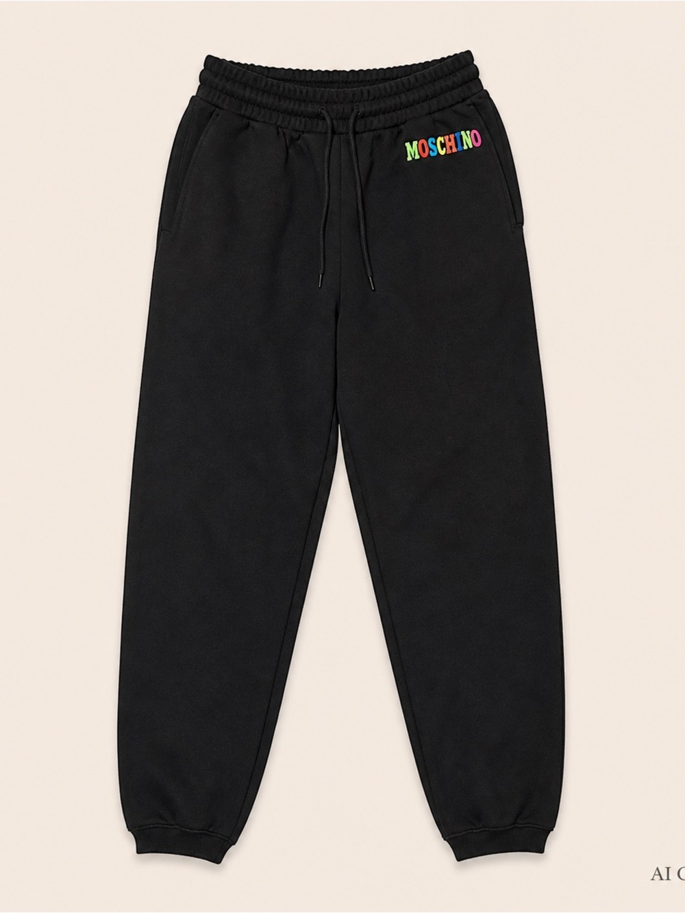 Moschino Black Organic Cotton Joggers with Rainbow Logo